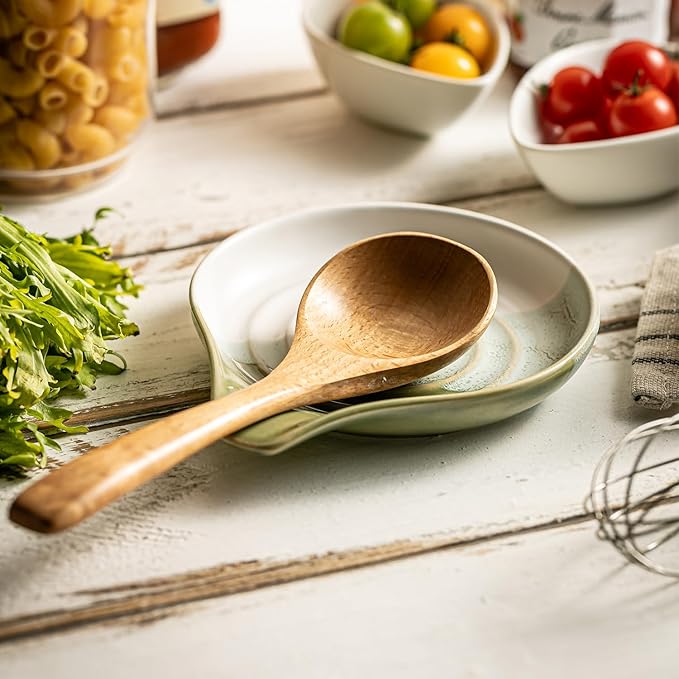 Ceramic Spoon Rest for Kitchen Counter, Large Spoon Holder Nonstick | 5 Inches for Stove Top, Cooking Utensils, Heat-Resistant, Easy to Clean | Modern Farmhouse Kitchen Decor, Gradient Green - Image 3