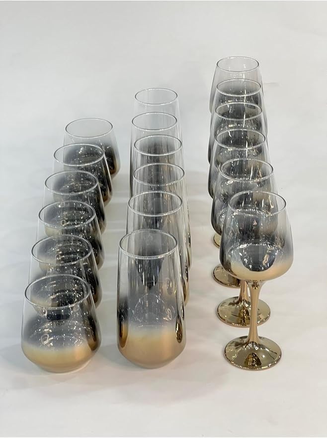 SODEF 18-Piece quality Titanium Coated Glassware Set - 6 Water Glasses, 6 Highball Glasses, 6 Wine Glasses - Brown Tint - Dishwasher Safe - refined Home Bar Collection - Brown - Image 2
