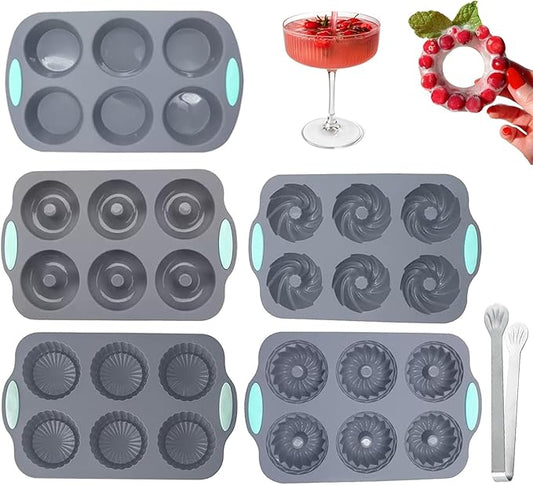 Wreath Ice Mold, Christmas Ice Cube Molds, Silicone Wreath Ice Cubes Tray, 6 Hole Silicone DIY Mold Suitable, Flexible Silicones Easy Release, for Holiday Cocktails/Chocolate/Desserts (MIX-5PC)