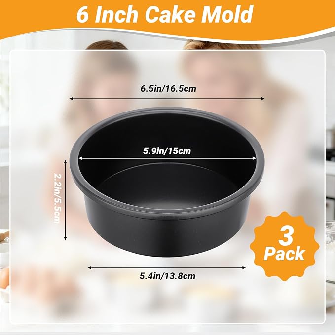 Beasea 6 Inch Cake Pan Set of 3, Heavy Duty Carbon Steel Cheesecake Pan, Nonstick Round Layer Cake Mold Tin for Home Baking Bakeware Oven - Image 2