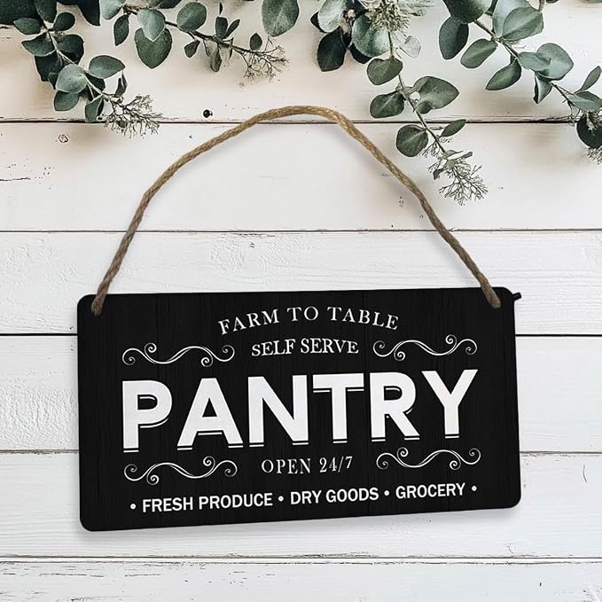 Pantry Sign Rustic Wall Art Print Wooden Signs Funny Home Decor Vintage Poster Retro Hanging Plaque for Farmhouse Kitchen Cafe Bar Grocery Coffee Corner 10x5 Inch (Black) - Image 4