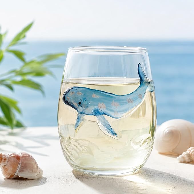 Ocean Themed Whale Hand-Blown Coastal Glassware for Gifts | Ocean Themed Octopus Glassware Hand Blown Coastal Stemless Wine Glasses Unique Coastal Decor Gift for Ocean Lovers - Image 4
