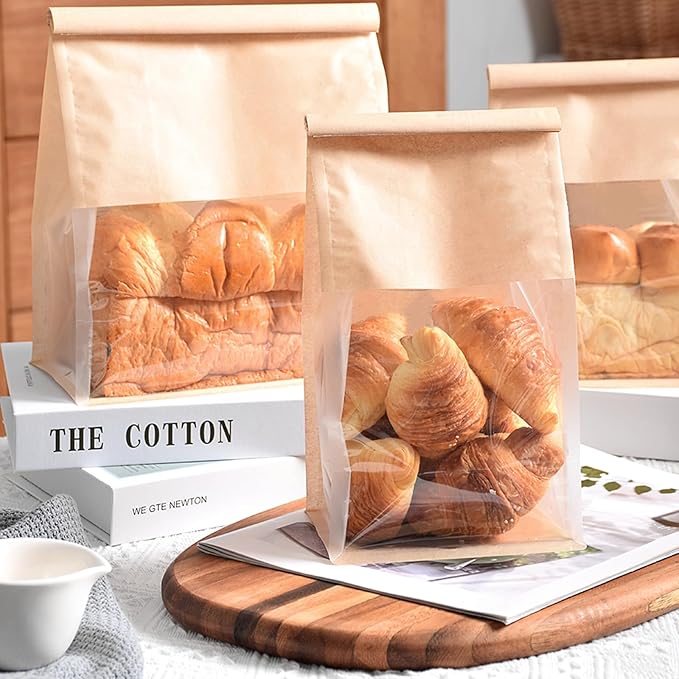 Ocmoiy Bakery Bags with Window, 5.1 x 3.9 x 11 Inches, 100 Pack | Tin Tie Tab Lock, Bread Storage Bag, Clear Front Snack Bags, For Packaging Cookies, Loaf, Popcorn, Paper Treat Bags - Image 7