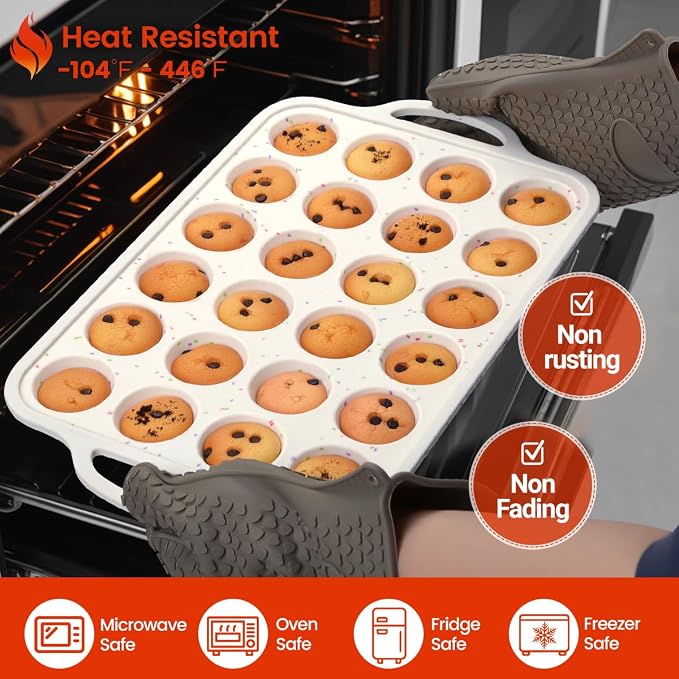 CAKETIME Silicone Mini Muffin Pan, Metal Reinforced Frame 24 Cups Cupcake Pan with Handle Nonstick for Baking Muffins, Cupcakes, Egg Bites - Image 6