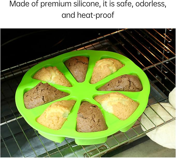 Silicone Dessert Mold Silicone Cake Mold Baking 8 Cavity Non Stick Multipurpose Baking Pan Easy Release Flexible with 8 Connected Cavities for Cakes Bread Chocolate Pizza (Green) - Image 5