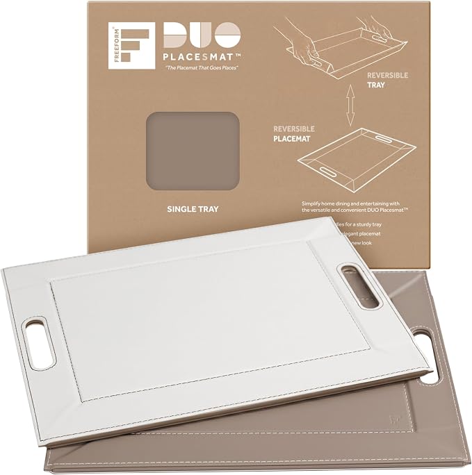 2-in-1 Serving Tray & Placemat | Faux Leather & Reversible | Lays Flat as a Placemat or Folds into an Ottoman Food Tray, Easy to Clean by FREEFORM