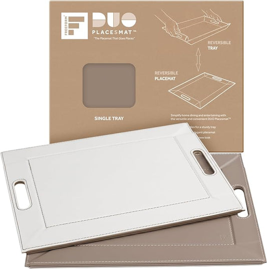 2-in-1 Serving Tray & Placemat | Faux Leather & Reversible | Lays Flat as a Placemat or Folds into an Ottoman Food Tray, Easy to Clean by FREEFORM