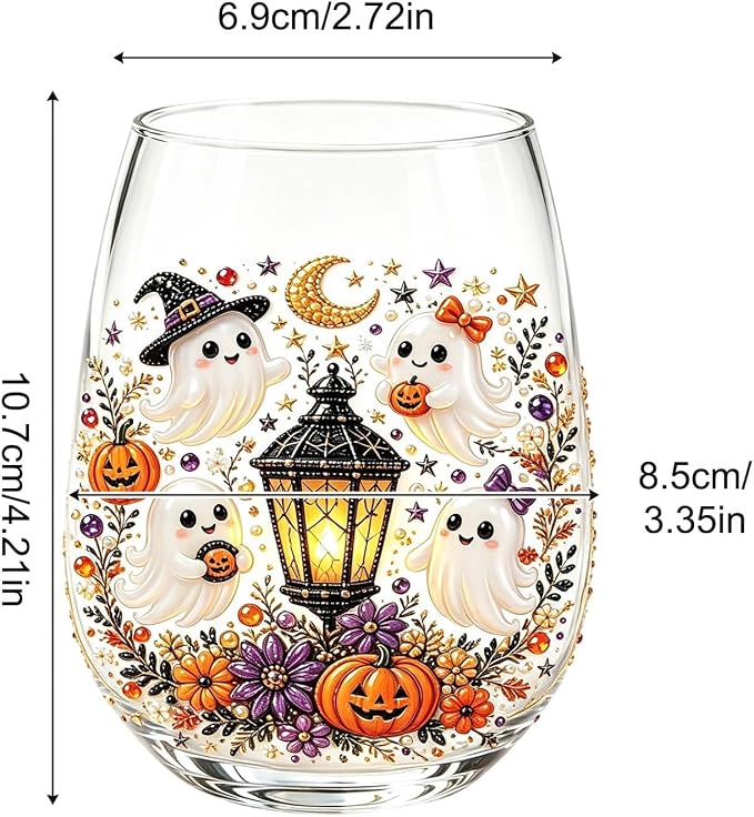 3D Halloween Autumn Glass Art Cup,Stemless Holiday Glassware Collection | Fantasy Fall Witch Wine Glasses,Holiday Printed Table Ornaments,Magical Halloween Home Decor Gifts for Various Beverages - Image 3