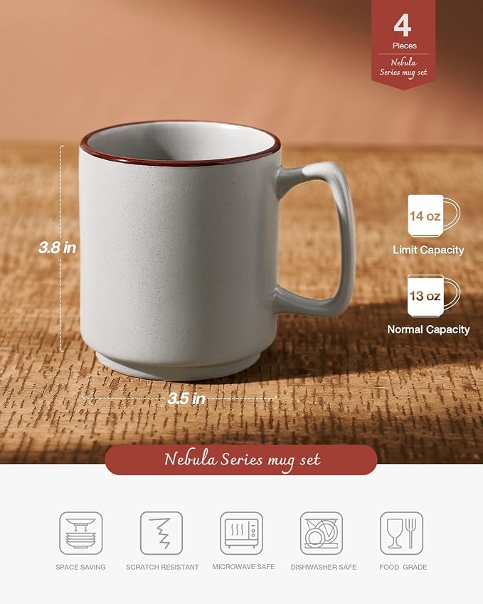 famiware Coffee Mugs Set of 4, Nebula 14oz Coffee Mugs, Ceramic Cup Set with Handle for Latte, Tea, Milk, Cappuccino, Cocoa, Light Gray (Pack of 2) - Image 5
