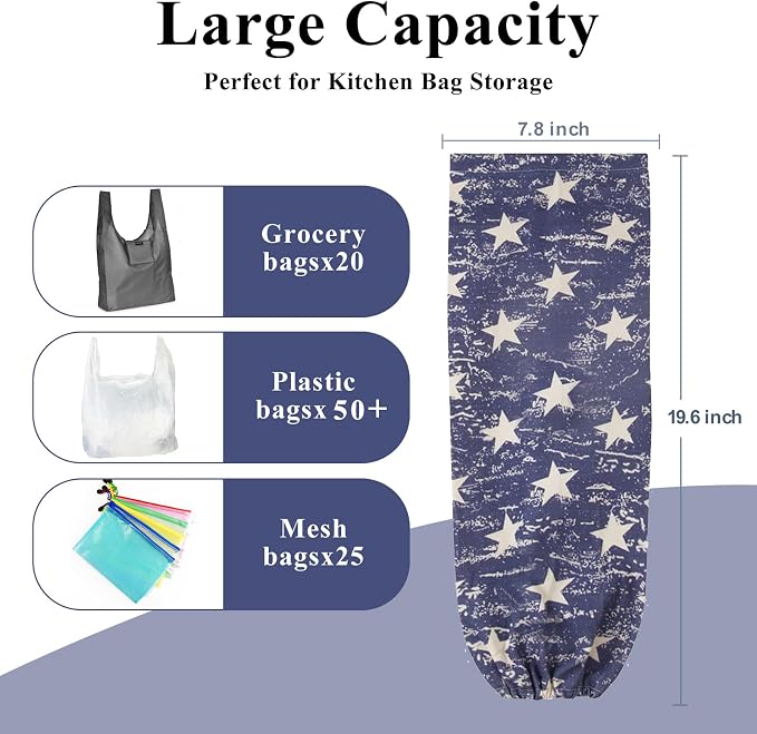 Plastic Bag Holder, Wall Mount Grocery Bag Organizer, Heavy Duty Storage for Home Kitchen Camper (Blue Stars) - Image 3