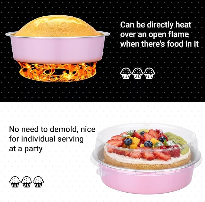 Beasea Disposable Mini Pie Tins with Lids, 20 Pack 7.3oz Aluminum Baking Foil Tins Small Round Tart Container for Individual Dessert Cupcake Muffin Cheesecake Quiche Oven Dishes - Pastel Pink - Image 3