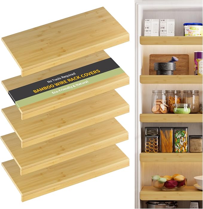 Wire Shelf Covers, Bamboo Wire Rack Covers for Pantry, Closet，Kitchen (5pcs, 36" W x 16" D, Natural) by ClimbHope