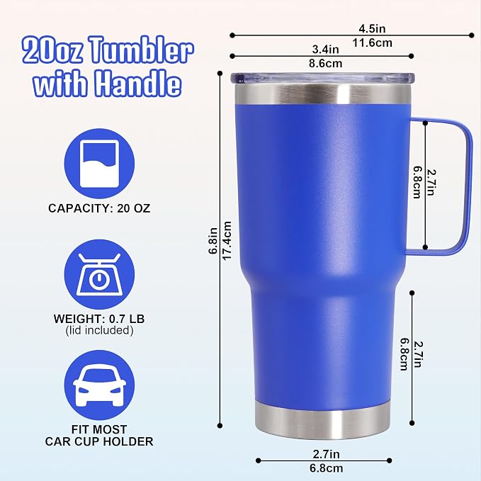 20 oz Tumbler with Handle and Lid Insulated Travel Coffee Mug DarkBlue 12P | Stainless Steel Tumbler, coffee tumbler with handle,Spill Proof Double Wall Vacuum Tumbler Cup Keep Drink Hot & Cold - Image 6