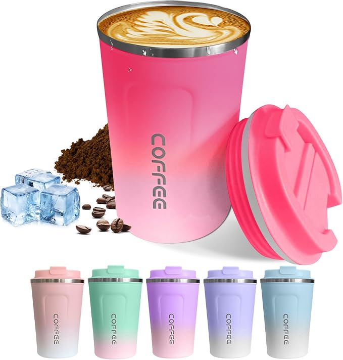 SPLMIFA Travel Coffee Mugs Leak-Proof, Reusable Coffee Cups with Lids, Stainless Steel Vacuum Insulated Coffee Tumblers, Thermal Insulation Cup for Men and Women Hot & Cold Drinks(2nd-Red White, 17OZ) by SPLMIFA