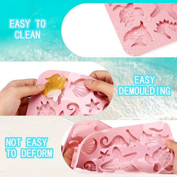 3Pcs Marine Themed Silicone Mold, Non-stick Ocean Animal Cake Baking Molds for Chocolate Candy Fondant Cupcake Cookie Dessert DIY Cake Decoration Suppies