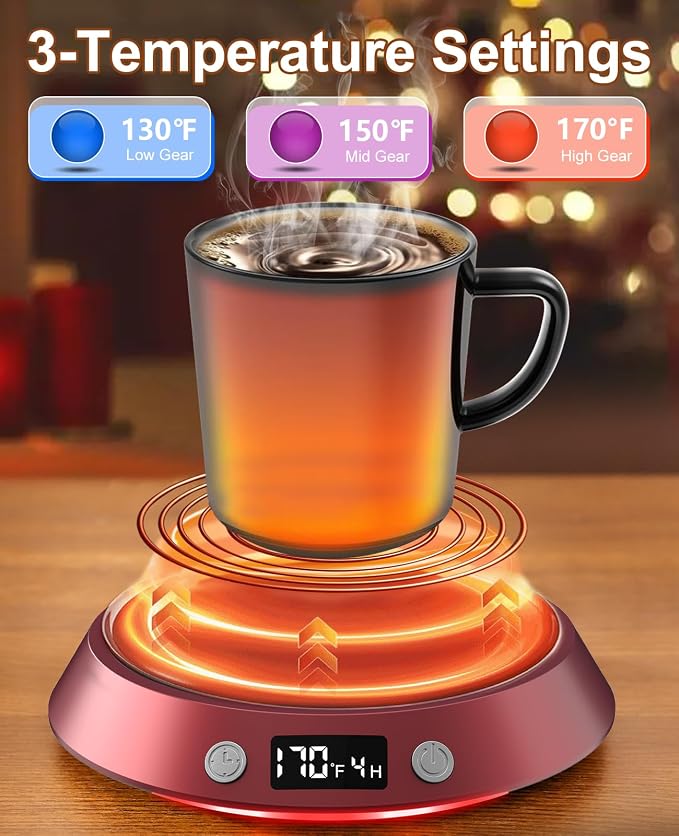 Kepwam Coffee Mug Warmer - 50W Electric Coffee Warmer for Desk 3 Temp Settings & 2-9 Timer Smart Cup Warmer for Desk Candle Warmer Plate with LED Lights Beverage Tea Milk Warmer for Home & Office - Image 2
