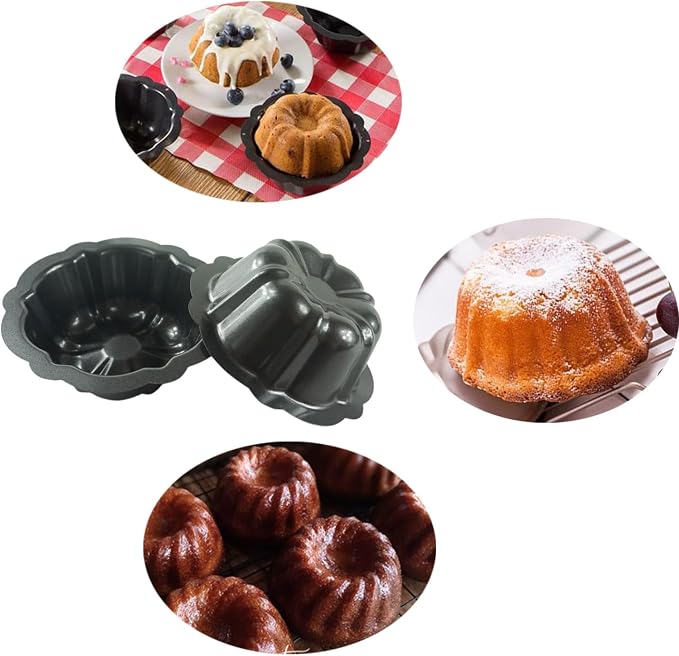 4 Inch Nonstick Mini Fluted Cake Pans, Oven Baking Pumpkin Mold | 10 Pack Carbon Steel Fluted Tube Metal Round Cake Pan for Jello, Cupcake, Muffin, Brownie - Black - Image 3