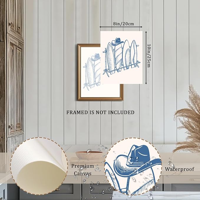 XOCUUI Coastal Granddaughter Room Decor Unframed, Blue Coastal Cowgirl Surfer Girl Canvas Posters, Beachy Preppy Aesthetic Room Decor Pictures For Teen Girl Dorm Apartment Decoration (8" X 10") - Image 2