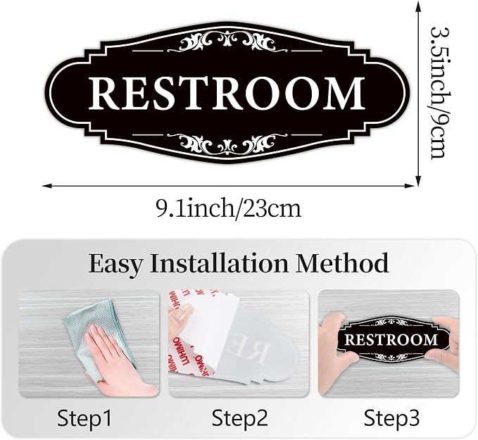Restroom Sign for Business and Home,Self-adhesive Unisex Bathroom Sticker | Waterproof Vinyl Toilet Decor for House,Office,Shop,Door（Black） - Image 8