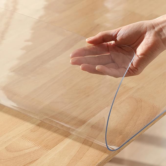 Clear Table Protector 17 X 48 Inch Thick Plastic Table Cover Protector Waterproof PVC Clear Tablecloth Protector Pad Vinyl Desk Top Protector Mat for Wood Coffee Glass End Sofa Side Dining Room Table by EasyEasyLife