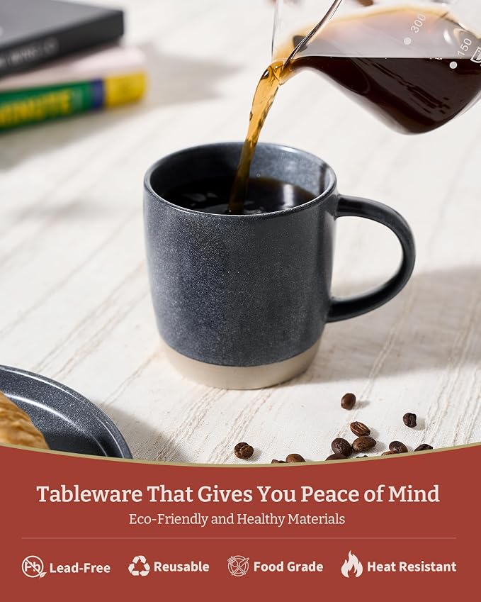 famiware Coffee Mugs Set of 4, Milkyway 13 oz Mug Set, Ceramic Cup Set with Handle for Coffee, Tea, Cocoa, Milk, Matte Dark Charcoal - Image 4
