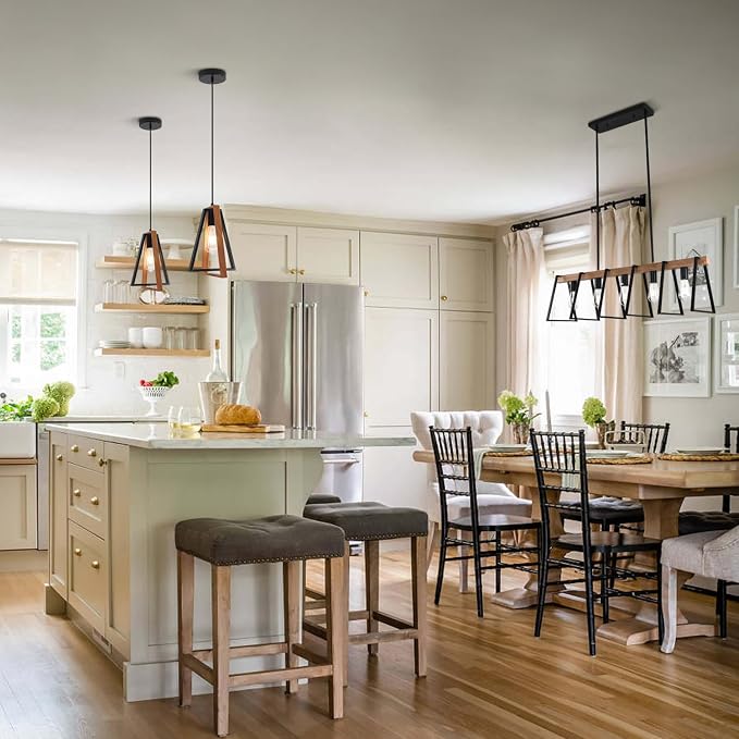 Modern Pendant Lighting Black Pendant Lights Kitchen Island 2 Pack Industrial Metal Pendant Light Fixtures Mid Century Hanging Lamp for Living Room Dining Room - Image 8