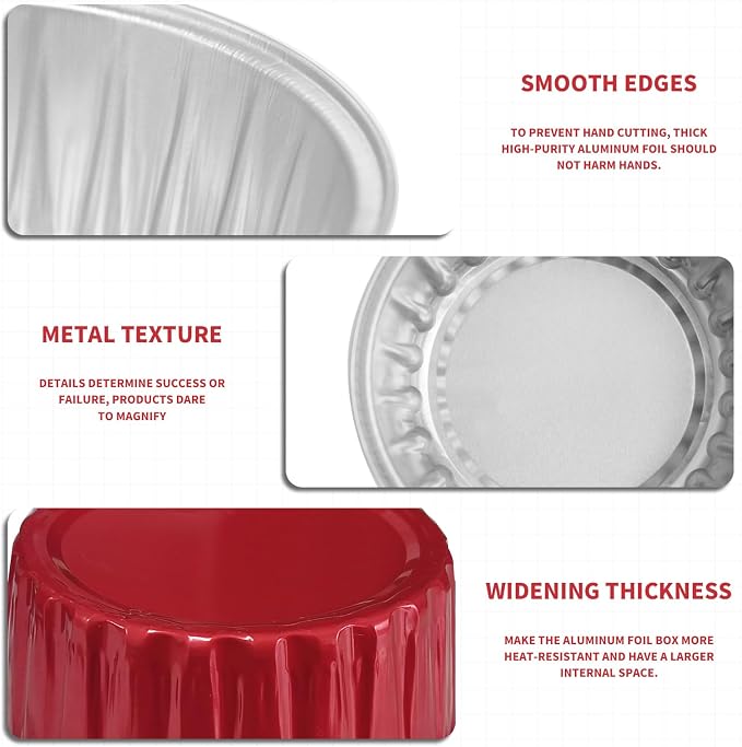 Valentine's Day 50Pcs Mini Aluminum Foil Cupcake,5oz Baking Cups with Lid | Red Disposable Ramekins for Christmas,Mini Cake Pans,Loaf Pan with Lids,Tin Cups Containers for Cupcake,Pudding,Cheesecake - Image 3
