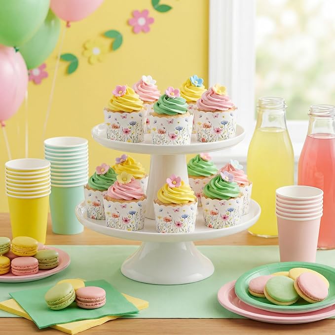 Qinyoung 150 Pcs Wildflower Cupcake Wrappers Liners Floral Paper Baking Cups Greaseproof Disposable Scalloped Flower Cupcake Muffin Cases for Spring Summer Wedding Baby Shower Birthday Tea Party Decor - Image 7