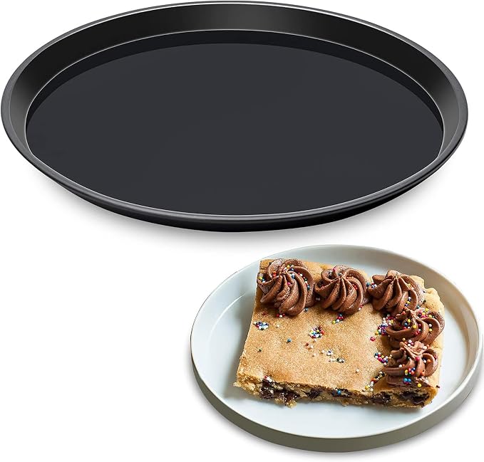 Yomvzake Large Cake Pan, 12 Inch Round Cake Pan Giant Shollow Pan Round Cookie Sheet Black Carbon Steel Tray Pan for Christmas Baking by Yomvzake