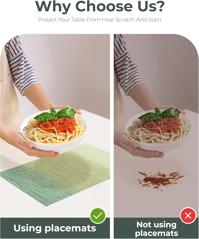 Leetaltree Gradient Green Woven Placemats Set of 8 - Heat Resistant Non-Slip Place mats for Dining Table, Washable Durable PVC Vinyl Woven Table Mats(Gradient Green, 8) - Image 9