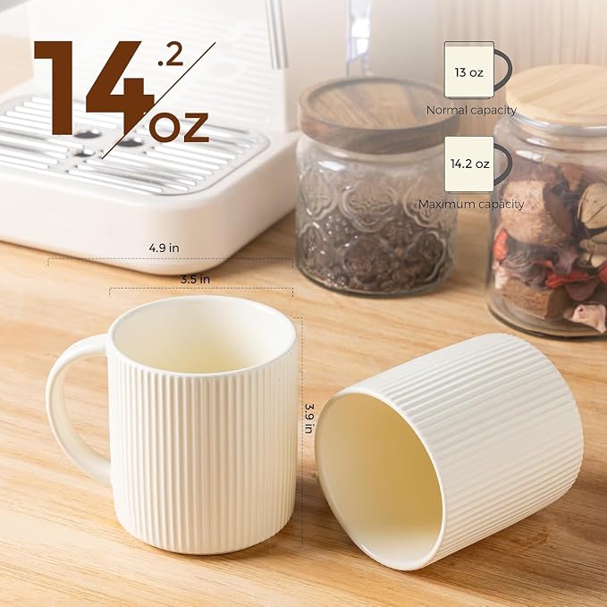 theterra Ceramic Coffee Mugs Set of 4, 14.2 oz Coffee Cups with Handle | Handmade, Suitable for Latte, Tea, Milk, Beer & Hot Cocoa, Beige - Image 2