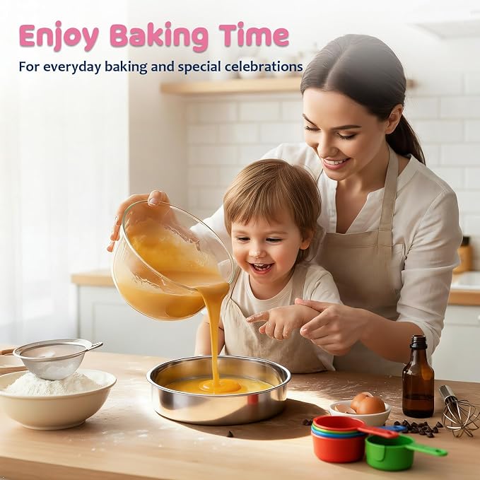 E-far 8 Inch Cake Pan Set of 3, Stainless Steel Round Layer Cake Baking Pans, Non-Toxic & Healthy, Mirror Finish & Dishwasher Safe - Image 5