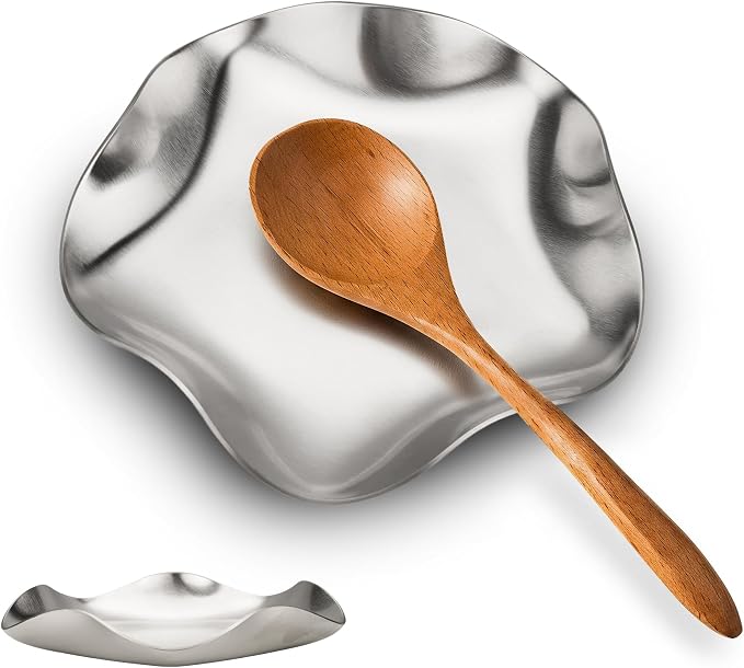 VanlonPro Stainless Steel Spoon Rest, Spatula Ladle Holder, Stainless Steel Utensil Spoon Rest Holder, Brushed Finish, Dishwasher Safe 5.9 Inch (Flower Silver 1PC) by VanlonPro