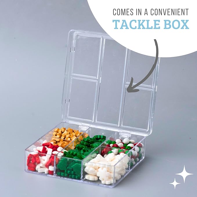 Sweets Indeed Christmas Sprinkle Tackle Box – 2.53 oz | Festive Holiday Sprinkles with Gold Stars, Green Trees, Candy Canes, White Snowflakes & Red-Green Chocolates | Holiday Baking & Cookie Decorating Kit