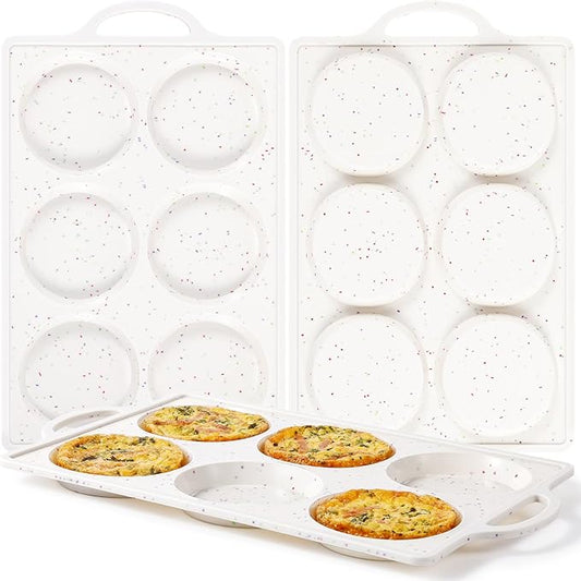CAKETIME Muffin Top Pan Non Stick, 4 Inch Metal Frame Round Silicone Egg Baking Pan for Oven English Muffins, Whoopie Pies, Corn Bread, Egg Bites, Breakfast Sandwiches Tarts 3 Pack Confetti