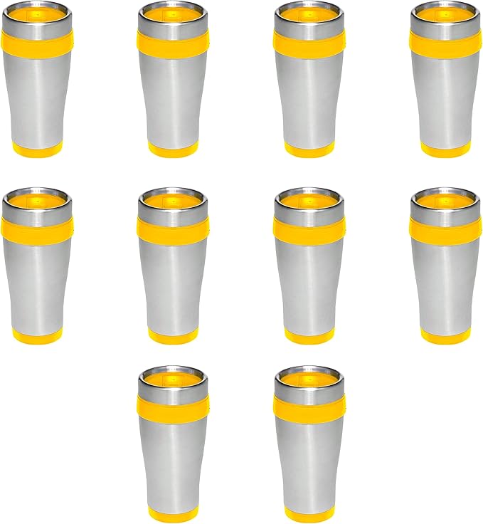 DISCOUNT PROMOS Insulated Stainless Steel Travel Mugs 16 oz. Set of 10, Bulk Pack - Perfect for Coffee, Soda, Other Hot & Cold Beverages - Yellow