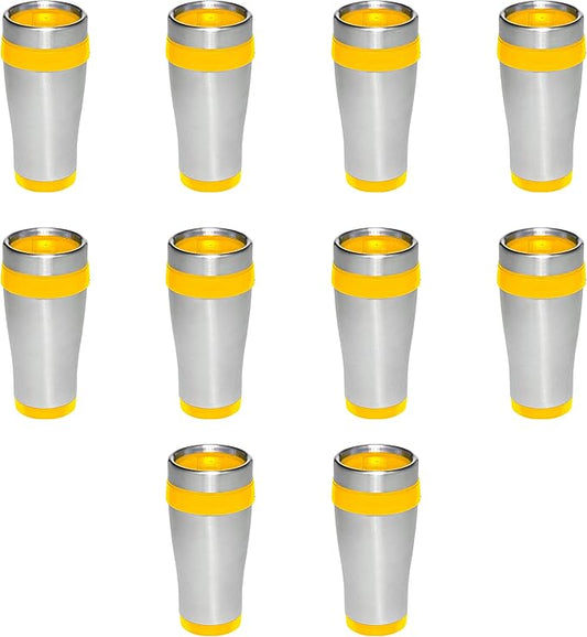 DISCOUNT PROMOS Insulated Stainless Steel Travel Mugs 16 oz. Set of 10, Bulk Pack - Perfect for Coffee, Soda, Other Hot & Cold Beverages - Yellow