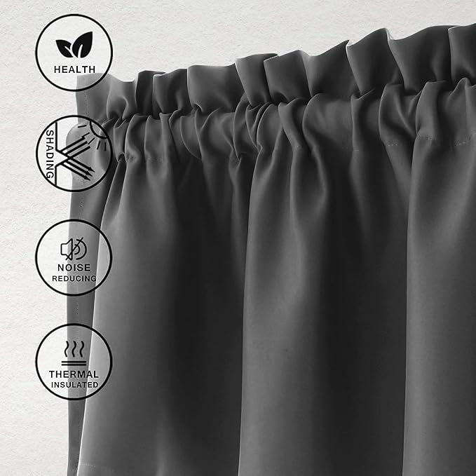 Hiasan Valance Curtains for Kitchen Blackout Thermal Insulated Solid Window Curtain Valance, Dark Grey, 42 x 18 Inches, 1 Panel - Image 2