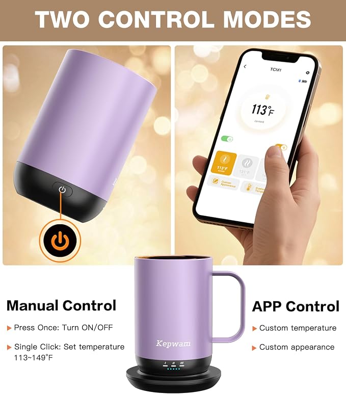 Kepwam Self-Heating Coffee Mug T1, 16oz Rechargeable Heated Coffee Mug, Smart Coffee Warmer Mug with App-Controlled,Advanced Temperature-Controlled Heating Coffee Gifts for Women Men Coffee Lover - Image 4