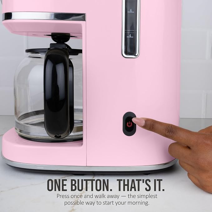 Nostalgia Classic Retro 10 Cup Coffee Maker - One-Touch Drip Brew, Reusable Filter - Anti-Drip, Auto Shutoff, & Time Display - Dishwasher Safe 50 oz Carafe - Pink - Image 4