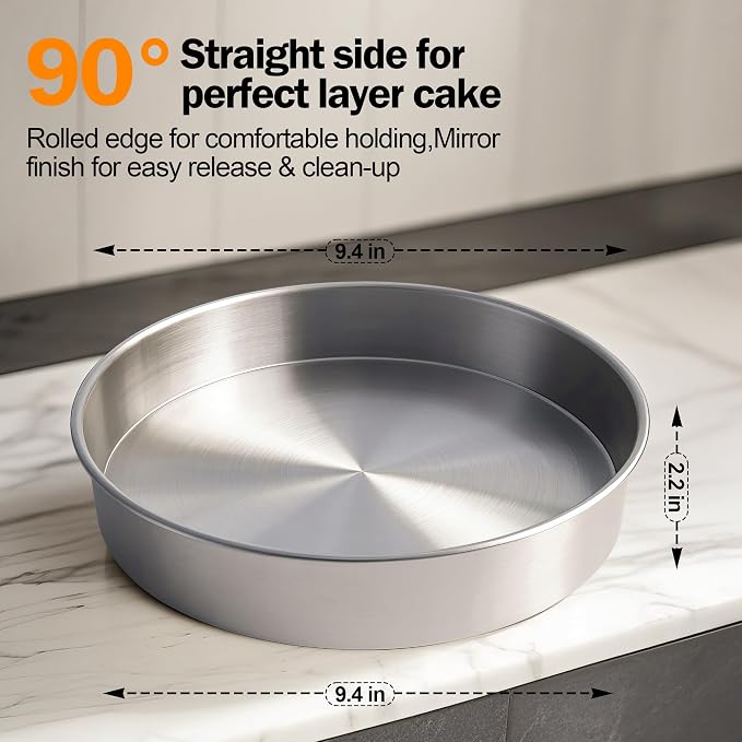 9 Inch Round Cake Pans Set of 2 with 100 Pieces Parchment Paper | Stainless Steel Round Cake Pans For Layered Cakes, No Coating Smash Baking Pan, Mirror Finish Dishwasher Safe Cake Mold - Image 3