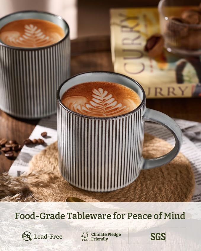 famiware Coffee Mug Set for 8, Star 16 oz Catering Mugs Cup Set with Handle for Coffee, Tea, Cocoa, Milk - Ceramic Stoneware Drinkware Set, Smoky Blue - Image 2