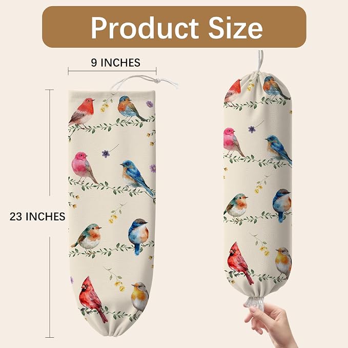 Bird Plastic Bag Holder, Wall Mount Organizer Reusable Hanging Canvas Grocery Bags, Bird Hanging Plastic Bag Dispenser for Kitchen Home Pantry Decor, Birds Shopping Bags Storage Dispenser - Image 2