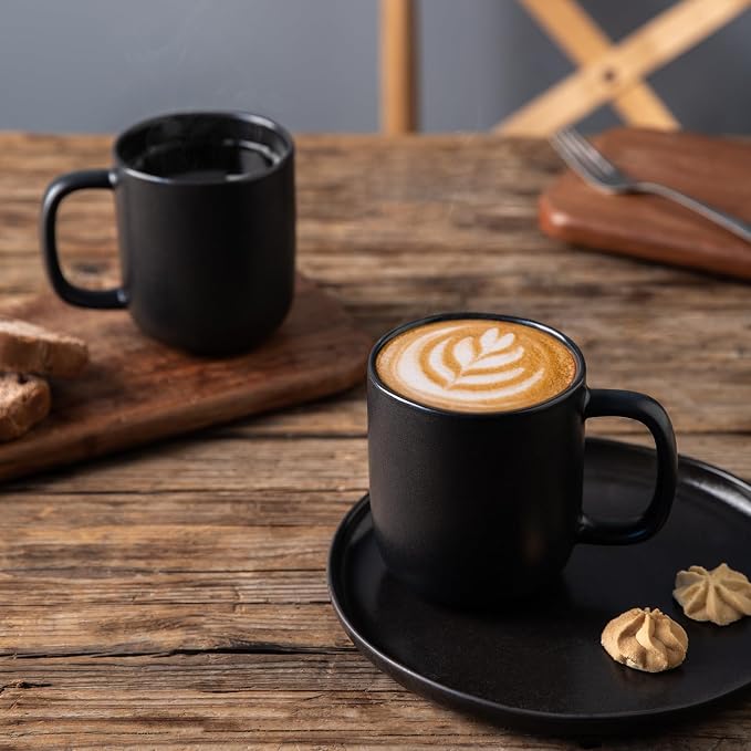 AmorArc 14oz Coffee Mugs Set of 6, Ceramic Coffee Mugs with Large Handle & Wavy Rim for Latte/Hot Cocoa/Tea, Stylish Coffee Mugs for Men Women. Oven,Dishwasher&Microwave Safe, Matte Black - Image 6