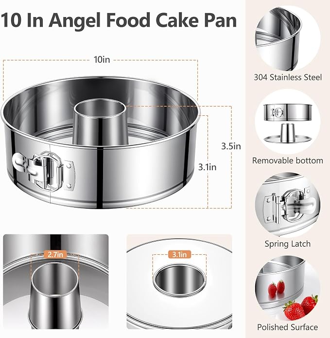 10-Inch Pound Cake Pan with Removable Bottom, 304 Food-Grade Stainless Steel Springform Bundt cake pan, Leak-Proof & Dishwasher Safe - Perfect for Angel food, Pound & Chiffon Cakes - Image 8