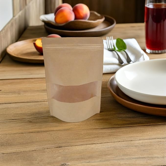 50pcs Kraft Paper Bags with Window, Resealable Stand-up Storage Bags, Food Safe Kraft Paper Packaging for Travel Items, Tea, and Pantry Organizing - Image 4