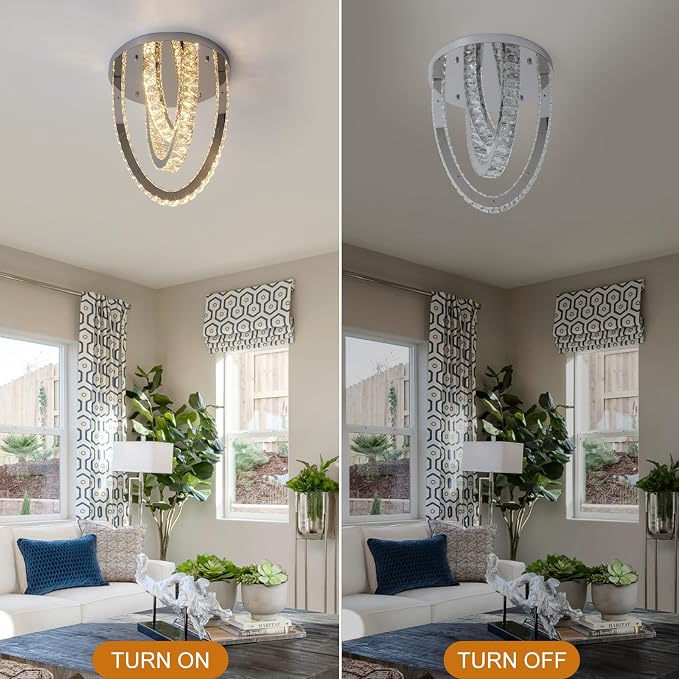 Modern Crystal Ceiling Light Chandelier, Flush Mount Lighting Fixture Pendant Ceiling Lamp Light for Living Room Bedroom Dining Room Hallway - Image 7