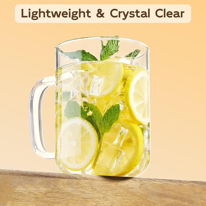 Glass Coffee Mugs, 24 oz Ice coffee cups, Large Clear Tea Cups Set of 2, Glass Mugs with Handles, Glass Cups for Latte, Cappuccino, and Tea - Image 5
