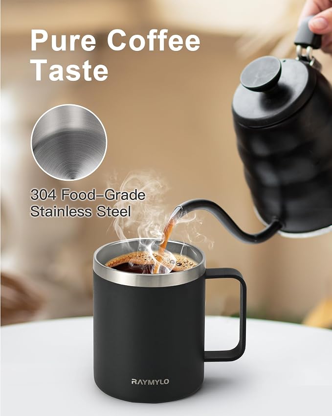RAYMYLO Insulated Coffee Mug 12 oz, Spill-Proof & Detachable Slider Lid | Double Wall Stainless Steel with Thorough Clean Lid & Handle, Cold for 9 Hrs, Suitable for Camp Home Office - Image 5
