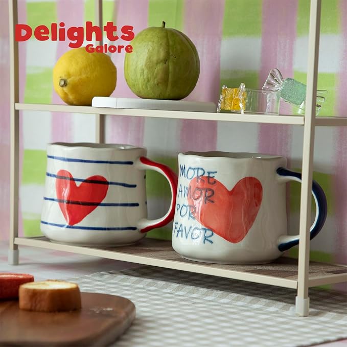 Unique Coffee Mug Gift Set of 4 - Cute 16oz Ceramic Cups with More Amor Por Favor Heart Art, Colorful Handle Tea Mugs, Ideal Birthday or Housewarming Gift for Women & Coffee Lovers - Image 4